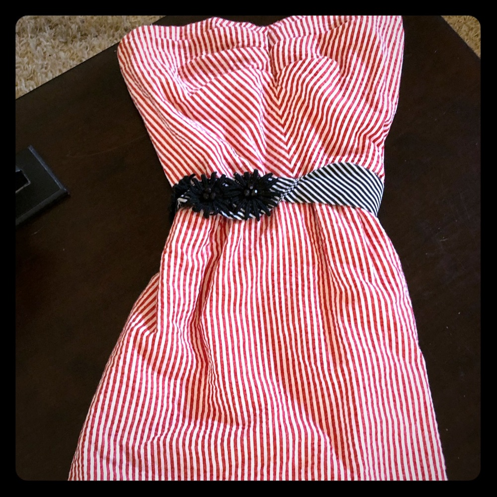 Judith March strapless red seersucker dress sz lg